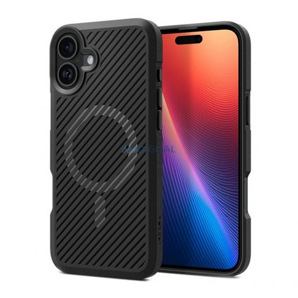 SPIGEN CORE ARMOR MAG silicon protector de telefon (rezistent la șocuri, protecția camerei, cu dungi, MagSafe) BLACK Apple iPhone 16