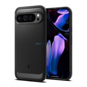 SPIGEN RUGGED ARMOR silicon telefon protector (rezistent la șocuri, bubble heel, model de carbon) BLACK Google Pixel 9 Pro XL