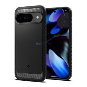 SPIGEN RUGGED ARMOR silicon telefon protector (rezistent la șocuri, bubble heel, model de carbon) BLACK Google Pixel 9 Pro, Pixel 9