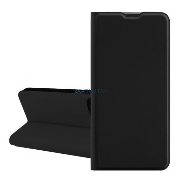 Carcasă Standing, efect piele (FLIP, silicon interior, deschidere laterală, suport desktop, buzunar card) BLACK Samsung Galaxy S21 (SM-G991) 5G