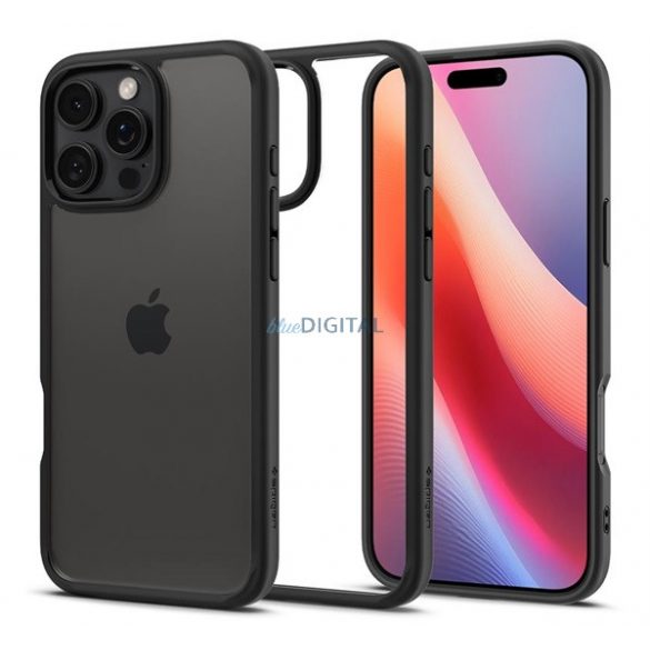 SPIGEN CRYSTAL HYBRID silicon protector de telefon (rezistent la șocuri, cadru din plastic) BLACK Apple iPhone 16 Pro Max