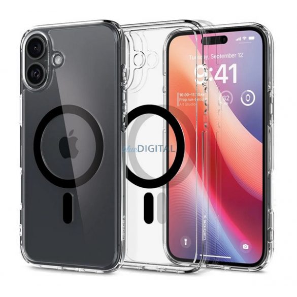 SPIGEN ULTRA HYBRID MAG plastic protector de telefon (rezistent la șocuri, cadru cu bule, MagSafe) BLACK Apple iPhone 16 Plus