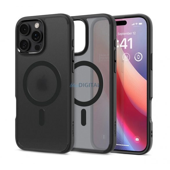 SPIGEN ULTRA HYBRID MAG plastic telefon protector (rezistent la șocuri, cadru pernă de aer, MagSafe) BLACK Apple iPhone 16 Pro Max