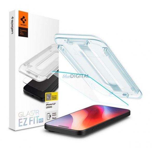 SPIGEN EZ FIT HD ecran protector de sticlă (2.5D, caz-friendly, ultra-subțire, 0.2mm, 9H + cadru) pentru Apple iPhone 16 Pro