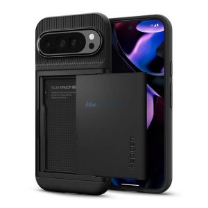 SPIGEN SLIM ARMOR CS silicon telefon protector (spate din plastic, suport de card, rezistent la șocuri, bara de protecție, colț pernă de aer) NEGRU Google Pixel 9 Pro XL