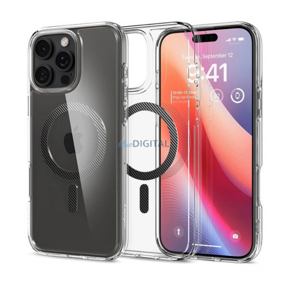 SPIGEN ULTRA HYBRID MAG plastic protector de telefon (rezistent la impact, cadru cu bule, model de carbon, MagSafe) pentru Apple iPhone 16 Pro