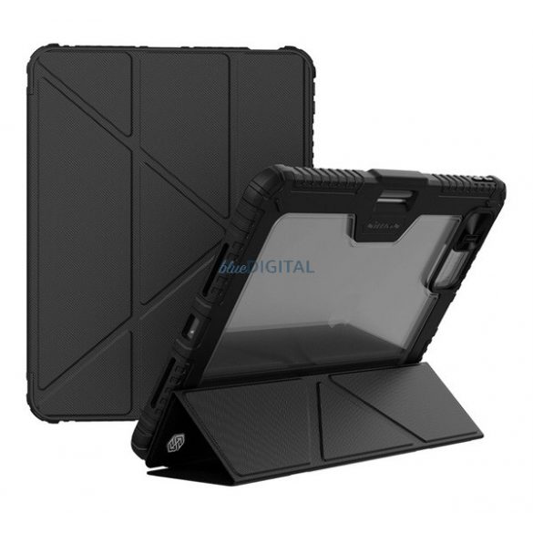 NILLKIN BUMPER LEATHER protecție din plastic (active FLIP, rezistent la șocuri, suport de birou, protecție cameră, suport creion) NEGRU Apple IPAD Pro 12.9 (2022), IPAD Pro 12.9 (2021), IPAD Pro 12.9 (2020)