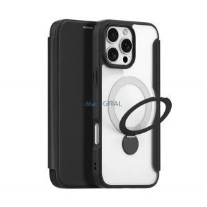 DUX DUCIS SKIN X PRO Carcasă Standing Leather Effect (FLIP, deschidere laterală, RFID, anti-reflexie, MagSafe) NEGRU Apple iPhone 16 Pro