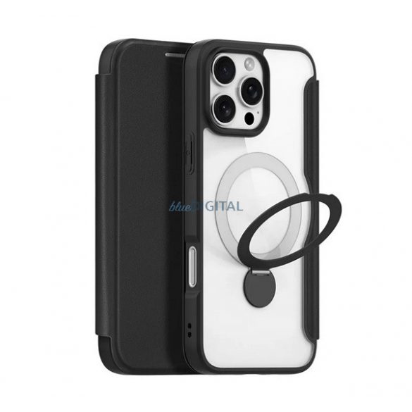 DUX DUCIS SKIN X PRO Carcasă Standing Leather Effect (FLIP, deschidere laterală, RFID, anti-reflexie, MagSafe) NEGRU Apple iPhone 16 Pro