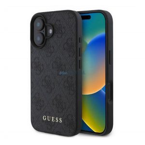 GUESS 4G METAL GOLD LOGO plastic protector de telefon (spate textil) BLACK Apple iPhone 16