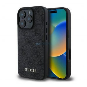 GUESS 4G METAL GOLD LOGO plastic protector de telefon (spate textil) BLACK Apple iPhone 16 Pro