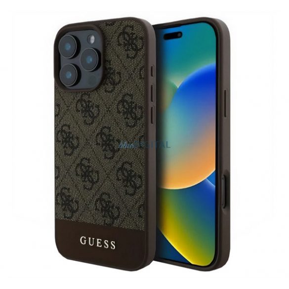 GUESS 4G STRIPE plastic protector de telefon (spate textil) BARNA Apple iPhone 16 Pro