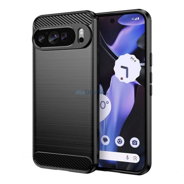 Silicon protector de telefon (rezistent la șocuri, bubble heel, model de carbon) BLACK Google Pixel 9 Pro XL