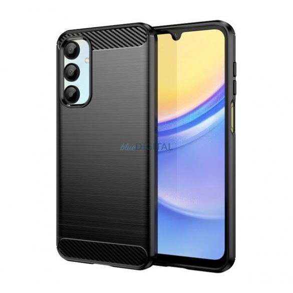 Silicon protector de telefon (rezistent la șocuri, călcâi pernă de aer, model de carbon) BLACK Samsung Galaxy A16 (SM-A166)