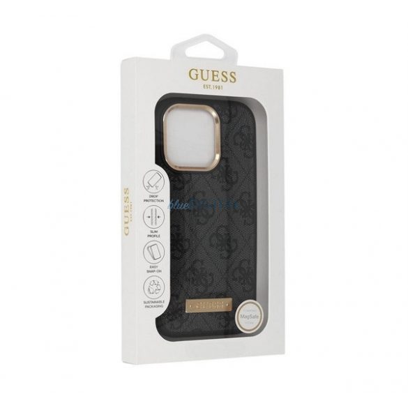 GUESS 4G LOGO PLATE Silicone Phone Cover (spate textil, MagSafe) BLACK Apple iPhone 16 Pro