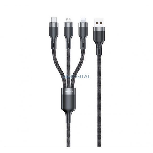 AWEI CL-975 cablu de date 3in1 (USB - fulger/microUSB/Type-C, 100W, încărcător rapid, 120cm) NEGRU