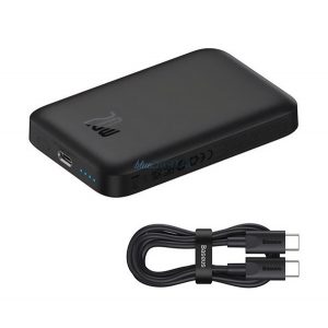 Încărcător de urgență BASEUS MAGNETIC MINI AIR cu mufă Type-C (6000mAh, 20W, încărcător rapid, wireless, MagSafe + cablu Type-C) NEGRU