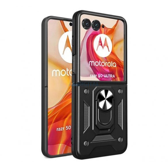 Defender silicon protector de telefon (rezistent la șocuri, inel de prindere, protector de cameră) BLACK Motorola Razr 50 Ultra