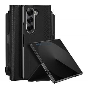 DUX DUCIS BRIL protecție din plastic pentru telefon (rezistență la șocuri, spate cu efect de piele, suport de birou, suport pentru stilou, diamant) BLACK Samsung Galaxy Z Fold6 5G (SM-F956)