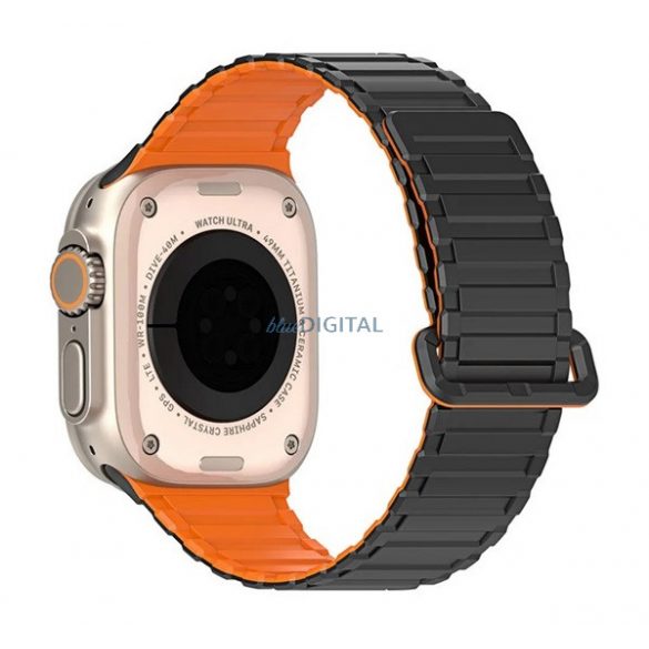 DUX DUCIS Curea KJ (dimensiune personalizată, mare, silicon, rezistentă la transpirație, magnetică) NEGRU/NORANJ Galben Apple Watch Series 5 44mm, Watch Series 4 44mm, Watch Series 3 42mm