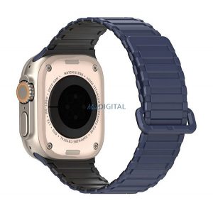 Curea DUX DUCIS KJ (dimensiune personalizată, mare, silicon, rezistentă la transpirație, magnetică) BLACK/BLACK BLUE Apple Watch Series 5 44mm, Watch Series 4 44mm, Watch Series 3 42mm