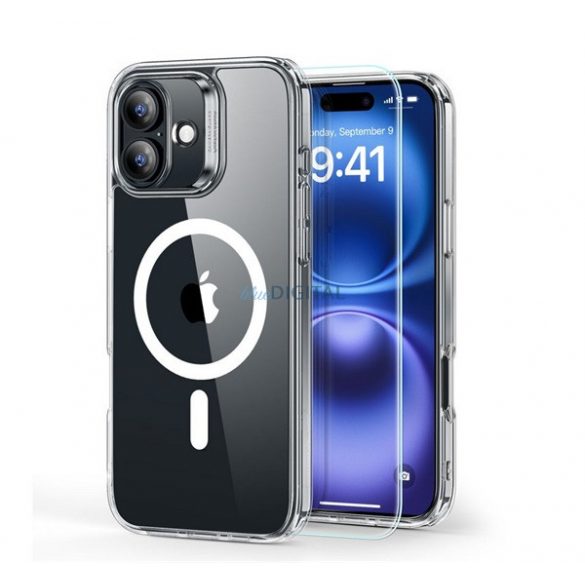 ESR HYBRID HALOLOCK silicon protector de telefon (rezistent la impact, bubble heel, MagSafe + ecran protector de sticlă) pentru Apple iPhone 16 Plus