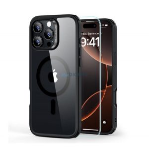 ESR HYBRID HALOLOCK silicon protector de telefon (rezistent la impact, bubble heel, MagSafe + ecran protector de sticlă) TRANSFER / negru Apple iPhone 16 Pro