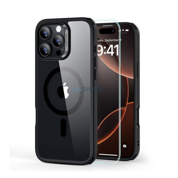 ESR HYBRID HALOLOCK silicon protector de telefon (rezistent la impact, bubble heel, MagSafe + ecran protector de sticlă) TRANSFER / negru Apple iPhone 16 Pro