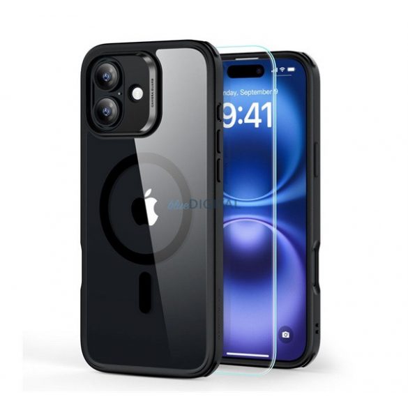 ESR HYBRID HALOLOCK silicon protector de telefon (rezistent la impact, bubble heel, MagSafe + ecran protector de sticlă) TRANSFER / negru Apple iPhone 16