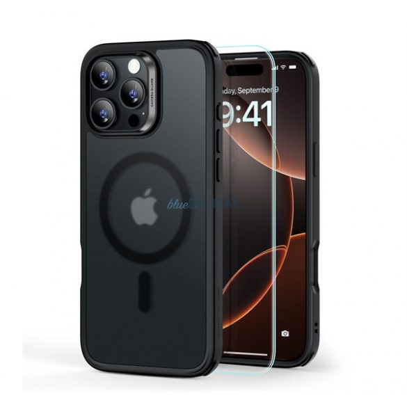 ESR HYBRID HALOLOCK silicon protector de telefon (rezistent la impact, bubble heel, MagSafe + ecran protector de sticlă) TRANSFER / negru Apple iPhone 16 Pro Max