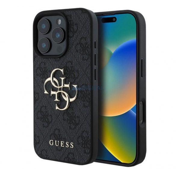 GUESS 4G BIG LOGO silicon protector de telefon (rezistent la șocuri, efect de piele spate) BLACK Apple iPhone 16 Pro