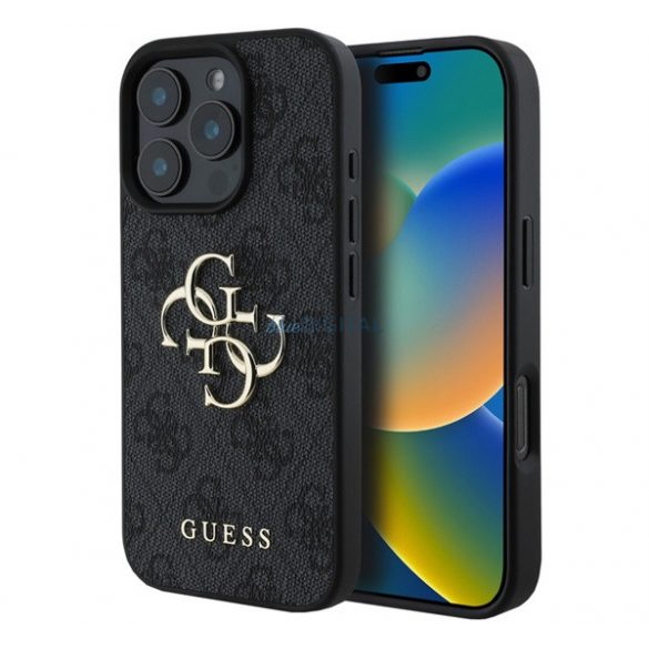 GUESS 4G BIG LOGO silicon protector de telefon (rezistent la șocuri, piele efect spate) BLACK Apple iPhone 16 Pro Max