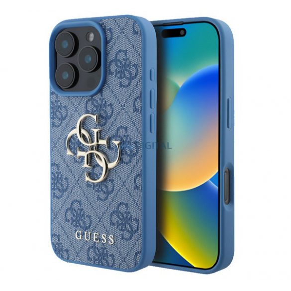 GUESS 4G BIG LOGO silicon protector de telefon (rezistent la șocuri, efect de piele spate) BRIGHT BLUE Apple iPhone 16