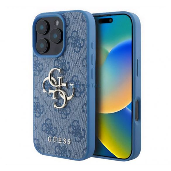 GUESS 4G BIG LOGO silicon protector de telefon (rezistent la șocuri, efect de piele spate) BRIGHT BLUE Apple iPhone 16 Pro