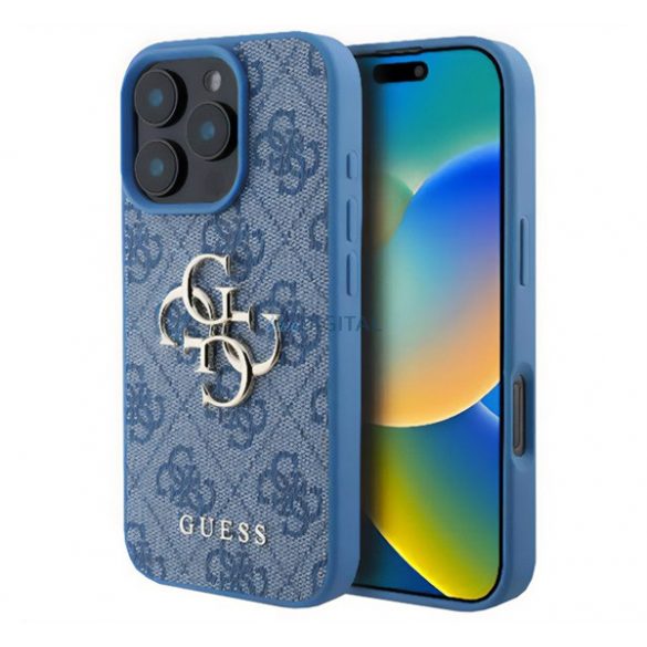 GUESS 4G BIG LOGO silicon protector de telefon (rezistent la șocuri, efect de piele spate) BRIGHT BLUE Apple iPhone 16 Pro Max