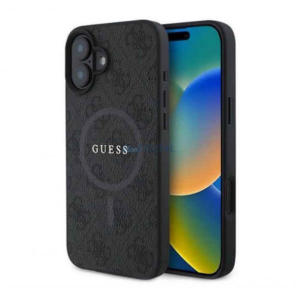 GUESS 4G RING CLASSIC LOGO silicon protector de telefon (rezistent la șocuri, spate textil, MagSafe) BLACK Apple iPhone 16