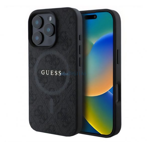 GUESS 4G RING CLASSIC LOGO silicon protector de telefon (rezistent la șocuri, spate textil, MagSafe) BLACK Apple iPhone 16 Pro