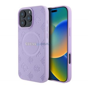 GUESS SAFFIANO PEONY CLASSIC LOGO silicon protector de telefon (rezistent la șocuri, spate din piele, MagSafe) LILA Apple iPhone 16 Pro