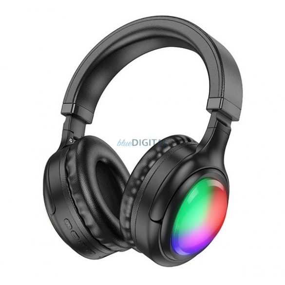 Căști bluetooth HOCO W48 Stereo (v5.3, cititor de carduri, mufă de 3,5 mm, RGB) NEGRU