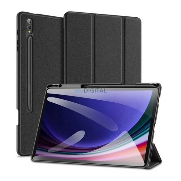 DUX DUCIS DOMO Husă permanentă cu efect de piele (FLIP activ, deschidere laterală, TRIFOLD, suport pentru birou, suport pentru stilou) BLACK Samsung Galaxy Tab S10 Plus LTE (SM-X826B), Galaxy Tab S10 Plus WIFI (SM-X820)