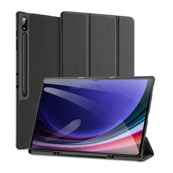 DUX DUCIS DOMO Husă permanentă cu efect de piele (FLIP activ, deschidere laterală, TRIFOLD, suport pentru birou, suport pentru stilou) BLACK Samsung Galaxy Tab S10 Ultra LTE (SM-X926B), Galaxy Tab S10 Ultra WIFI (SM-X920)