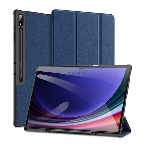 DUX DUCIS DOMO husă verticală, efect piele (active FLIP, deschidere laterală, TRIFOLD, suport pentru birou, suport pentru creioane) FASTENING BLUE Samsung Galaxy Tab S10 Ultra LTE (SM-X926B), Galaxy Tab S10 Ultra WIFI (SM-X