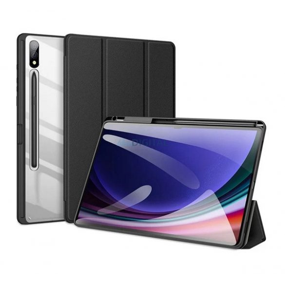 DUX DUCIS TOBY husă verticală, efect piele (active FLIP, deschidere laterală, TRIFOLD, suport pentru birou, suport pentru stilou) NEGRU Samsung Galaxy Tab S10 Plus LTE (SM-X826B), Galaxy Tab S10 Plus WIFI (SM-X820)