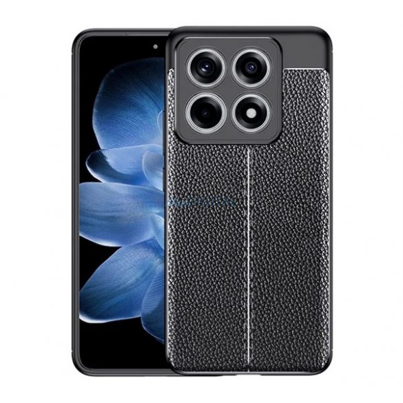 Silicon protector de telefon (rezistent la impact, efect de piele, model de cusătură) BLACK Xiaomi 14T 5G