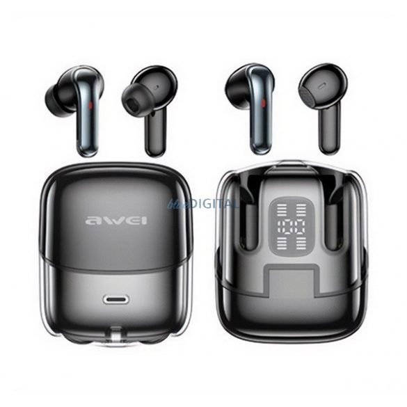 AWEI T79 bluetooth earphone Stereo 2pcs (v5.3, TWS, anulare activă a zgomotului, microfon + încărcător) NEGRU