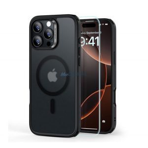 ESR HYBRID HALOLOCK silicon telefon protector (rezistent la impact, bubble heel, MagSafe, mat + ecran protector de sticlă) BLACK Apple iPhone 16 Pro Max 5G