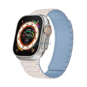 Curea (dimensiune personalizată, mică, silicon, 3D, magnetică) WHITE/WIDE BLUE Apple Watch Series 10 42mm, Watch Series 5 40mm, Watch Series 4 40mm