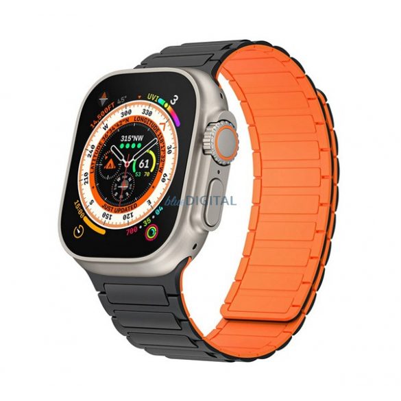 Curea (dimensiune personalizată, mică, silicon, 3D, magnetică) BLACK/NORANGE Apple Watch Series 10 42mm, Watch Series 5 40mm, Watch Series 4 40mm