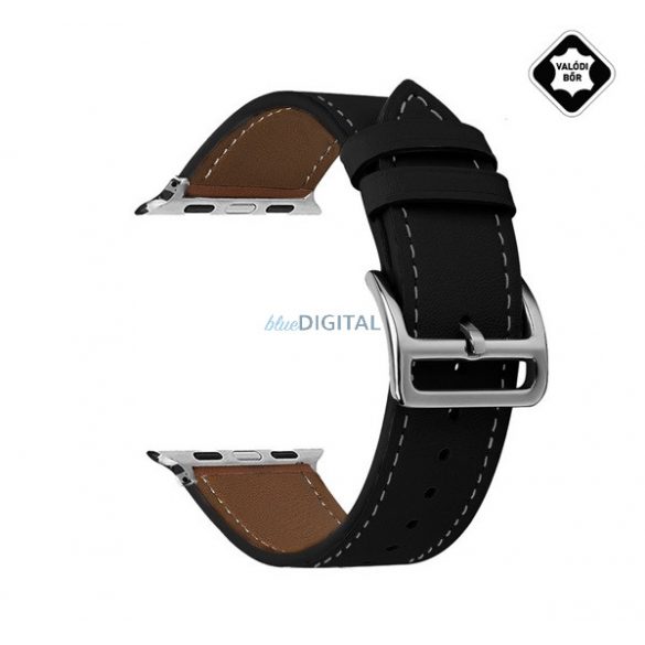 Curea (dimensiune personalizată, mică, piele naturală) BLACK Apple Watch Series 10 42mm, Watch Series 5 40mm, Watch Series 4 40mm