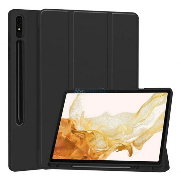 Husă permanentă cu efect de piele (FLIP activ, deschidere laterală, TRIFOLD, desktop, suport pentru creioane) BLACK Samsung Galaxy Tab S10 Plus LTE (SM-X826B), Galaxy Tab S10 Plus WIFI (SM-X820)